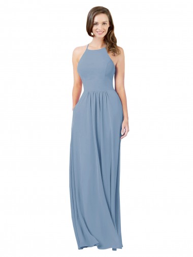 Shop Chiffon Bridesmaid Dress with High Halter Neckline UK