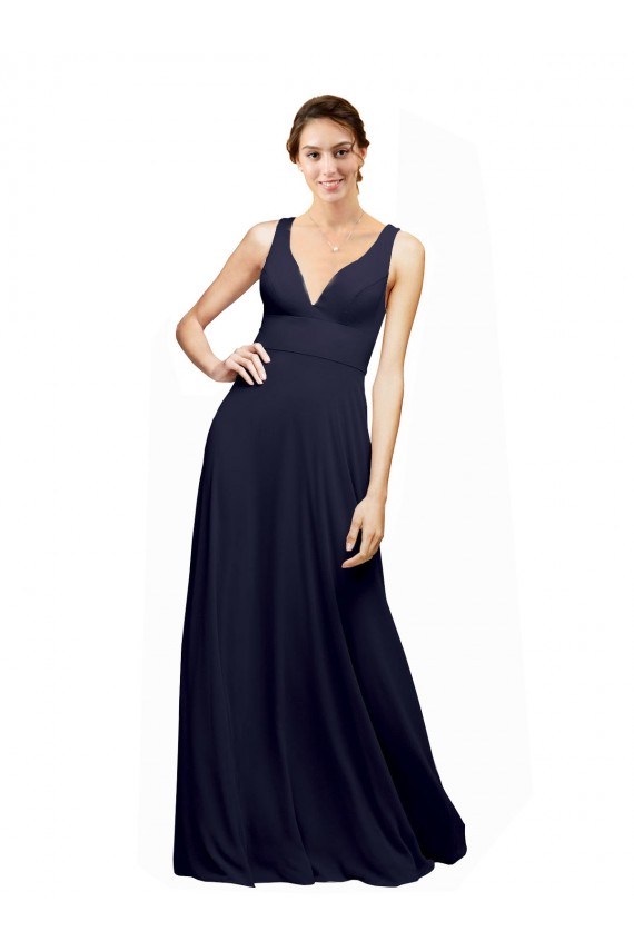 Open Back Long Chiffon Bridesmaid Dress with Plunging V-Neck Bodice