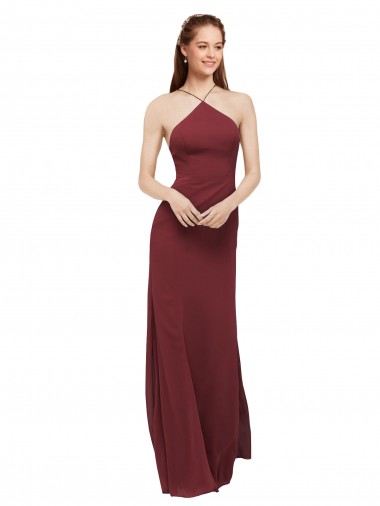 Shop High Halter Neck Long Chiffon Bridesmaid Dress with Low Scoop Back UK