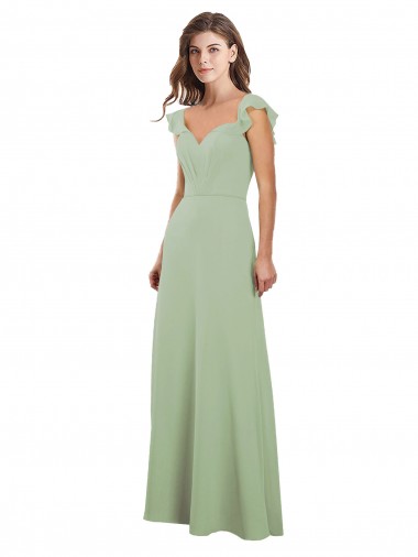 Shop Draped Sweetheart Chiffon Bridesmaid Dress with Ruffled Cap Sleeves UK