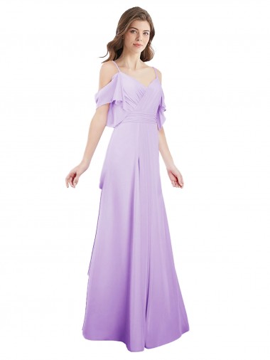 Shop Chiffon Bridesmaid Dress with Draped Sweetheart Bodice and Off The Shoulder Flounces UK