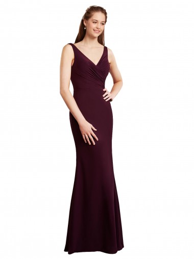 Shop Floor Length Fluted Chiffon Dress with Draped Bodice and V-Neckline UK