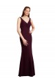 Floor Length Fluted Chiffon Dress with Draped Bodice and V-Neckline