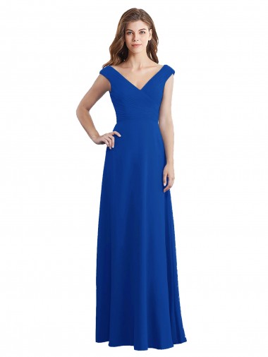 Shop Draped Shoulder V-Neck Long Chiffon Bridesmaid Dress UK