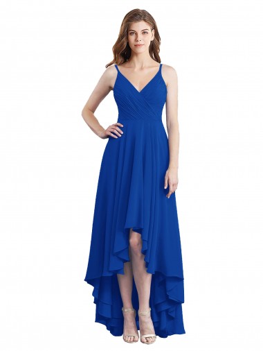 Shop Draped High Low Chiffon Bridesmaid Dress with Cross Over Bodice UK