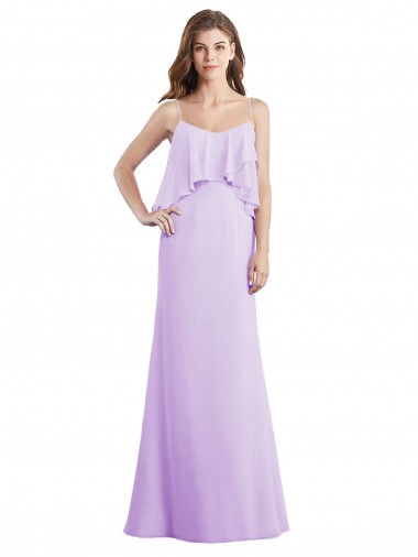 Shop Scoop Neck Long Chiffon Bridesmaid Dress with Cross Over Neckline Flounce UK