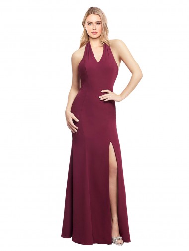 Shop Chiffon Mermaid Bridesmaid Dress with Back Tie Halter Straps and Side Slit UK