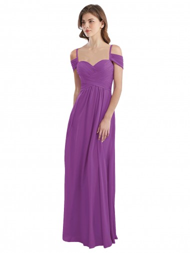 Shop Cold Shoulder Long Chiffon Bridesmaid Dress with Ruching Details UK