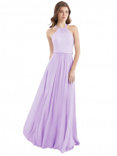 Shop Halter Chiffon A-Line Bridesmaid Dress with Flounce Back UK