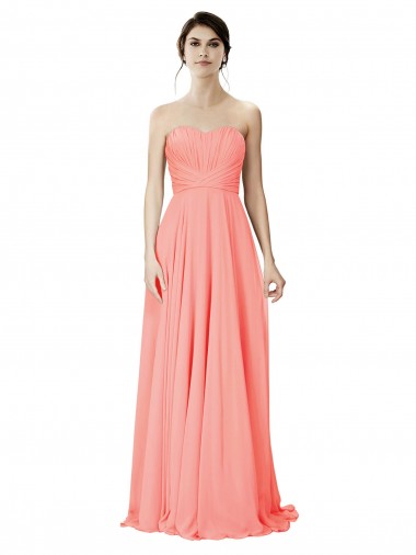 Shop Strapless Chiffon Bridesmaid Dress with Ruched Sweetheart Neckline UK