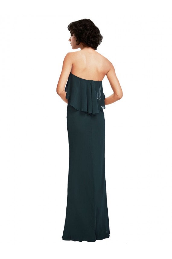 Strapless Chiffon Bridesmaid Dress with cascading Flounce Crop Top Bodice