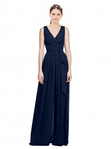 Shop V-Neck Ruched Chiffon Bridesmaid Dress with Waistband UK