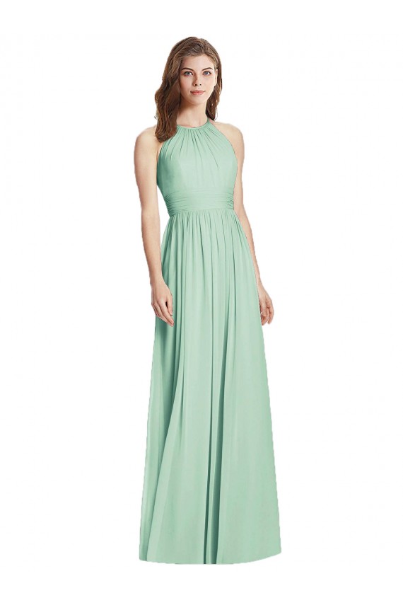 Cutout Open Back Shirred Halter Maxi Bridesmaid Dress