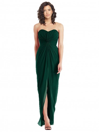 Shop Twist Front Draped Chiffon Bridesmaid Dress with Slit UK