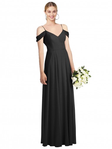 Shop Cold-Shoulder V-Back Chiffon Maxi Bridesmaid Dress UK