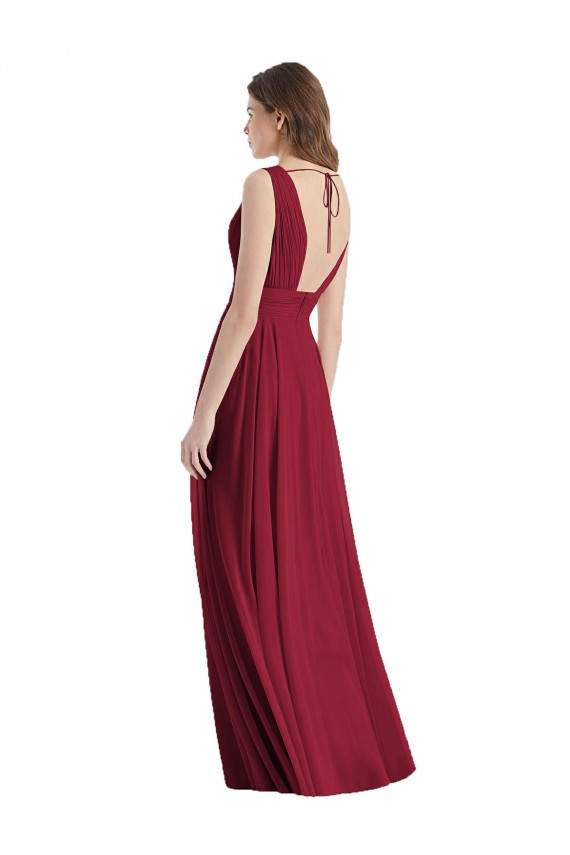 Plunge Deep V-Neckline Low Back Chiffon Bridesmaid Ress