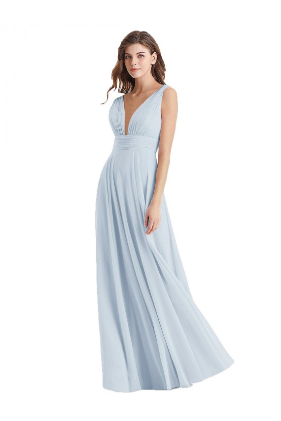 Plunge Deep V-Neckline Low Back Chiffon Bridesmaid Ress