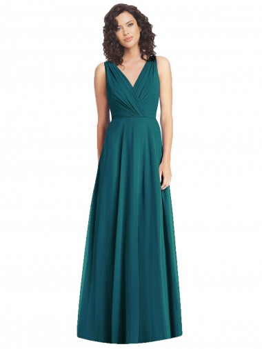 Shop Draped V-Neck Long Sleeveless Chiffon Bridesmaid Dress UK