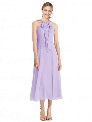 Shop Midi Length Halter Plunging V-Back Chiffon Bridesmaid Dress / Cocktail Dress UK