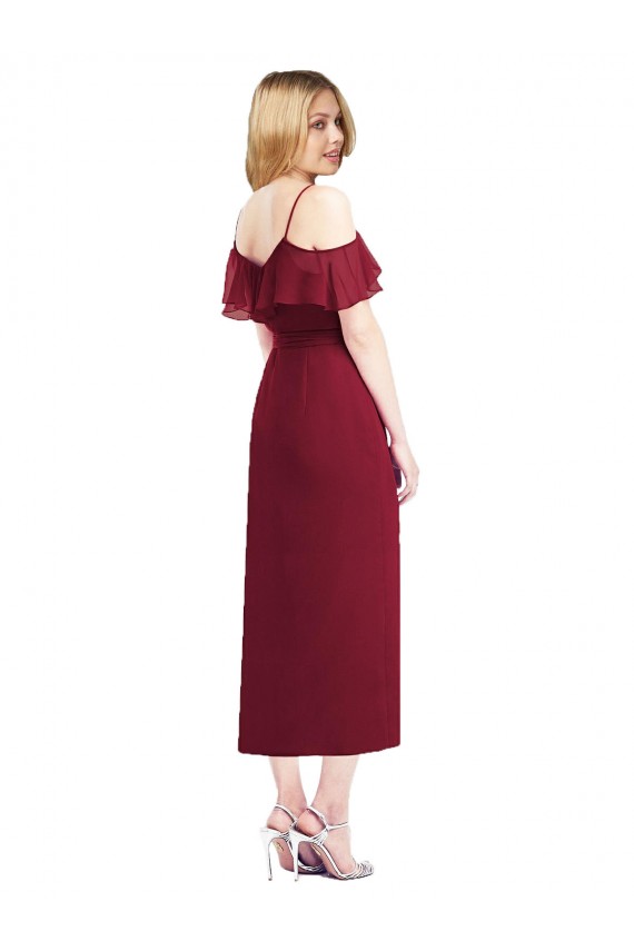 Cocktail Wrap Chiffon Bridesmaid Dress with Fluttering Ruffles