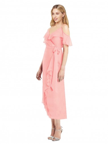 Shop Cocktail Wrap Chiffon Bridesmaid Dress with Fluttering Ruffles UK