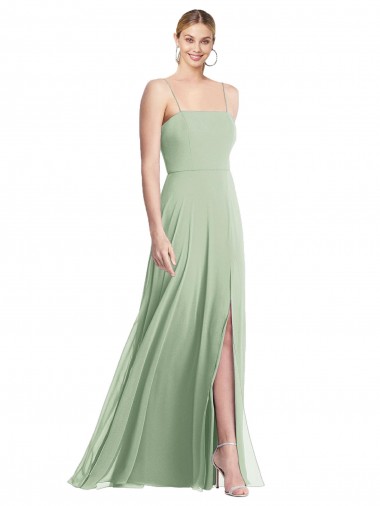 Shop Sleek Spaghetti Straps Low Back Square Neck Maxi Formal Chiffon Bridesmaid Dress UK