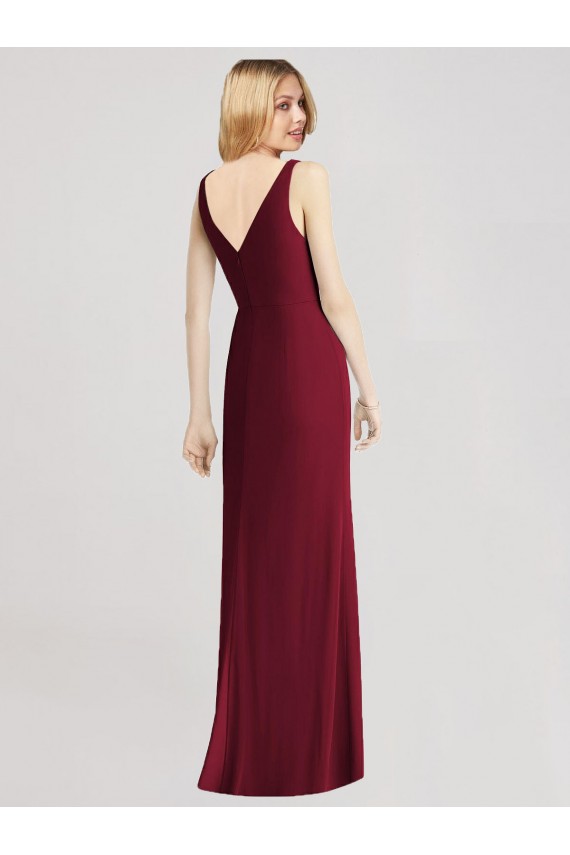 Sleeveless V-Back Long Trumpet Chiffon Bridesmaid Dress