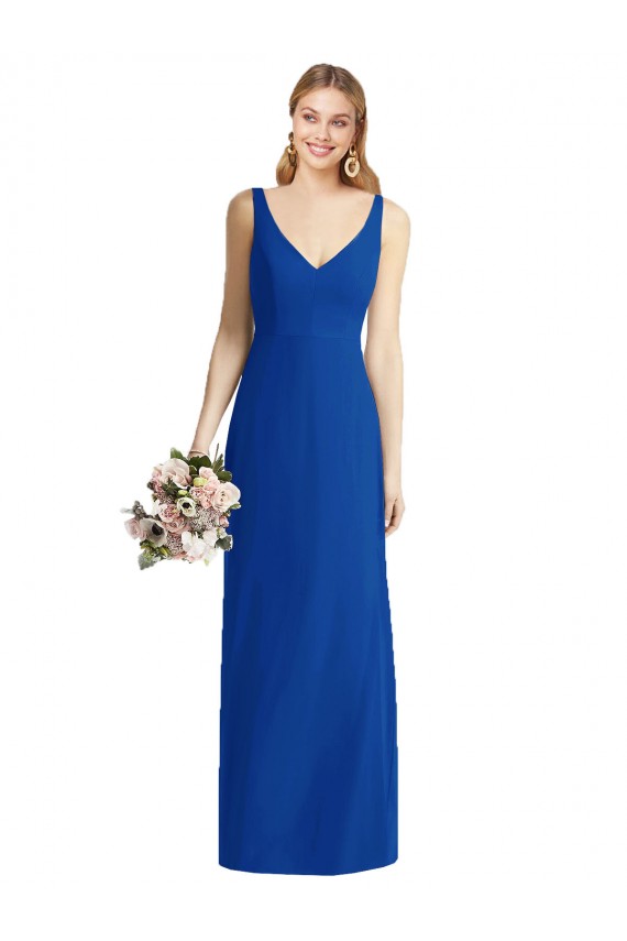 Sleeveless V-Back Long Trumpet Chiffon Bridesmaid Dress