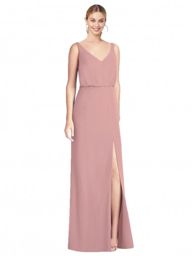 Shop Blouson Bodice Chiffon Bridesmaid Dress with Front Slit UK