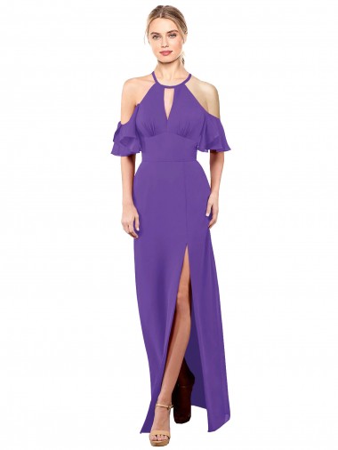 Shop Slim A-Line Chiffon Bridesmaid Dress with Off The Shoulder Ruffle Sleeves UK