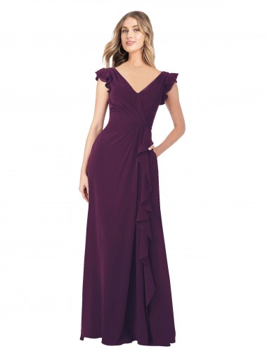 Shop Ruffle Cap Sleeves Long Chiffon Bridesmaid Dress UK