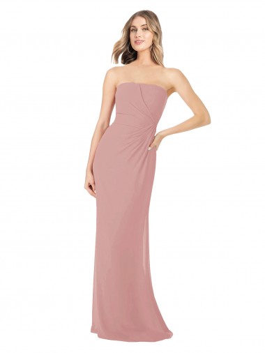 Shop Draped Strapless Sheath Long Chiffon Bridesmaid Dress UK