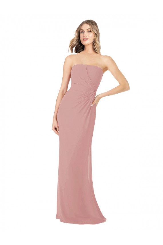 Draped Strapless Sheath Long Chiffon Bridesmaid Dress