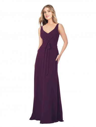 Shop Long Chiffon Bridesmaid Dress with Front Bow UK