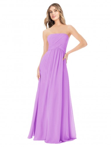 Shop Draped Strapless Floor Length Chiffon Bridesmaid Dress UK