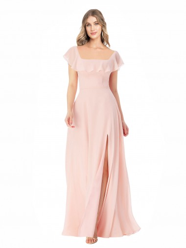 Shop Flutter Cap Sleeves Square Neck Ruffle Chiffon Bridesmaid Dress UK