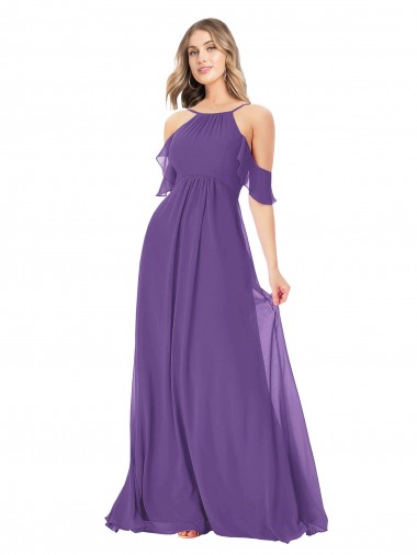 Shop Cold Shoulder Flutter Sleeves Chiffon Bridesmaid Dress UK