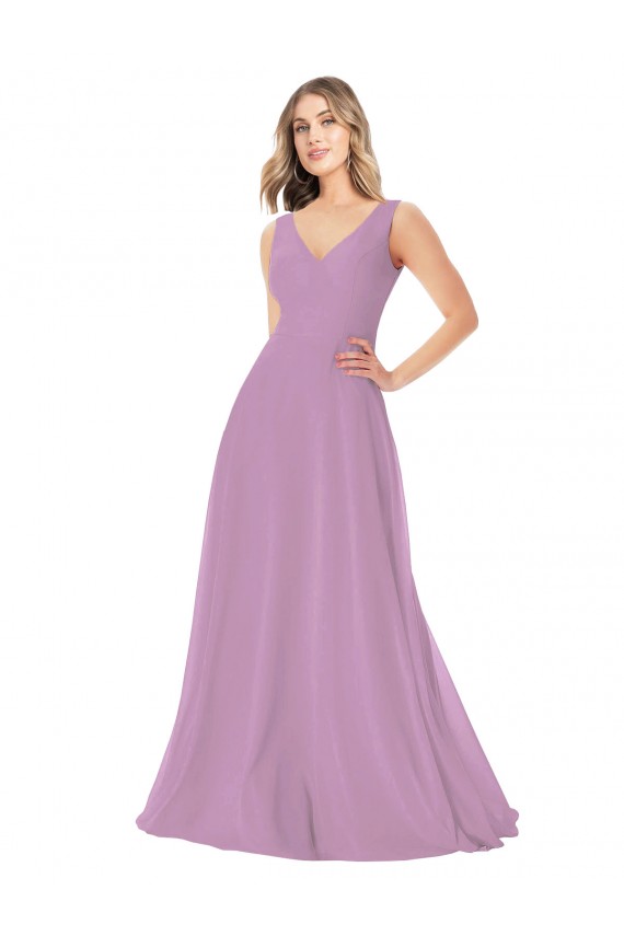 Simple Chiffon V-Neck Bridesmaid Dress with Draped V-Back