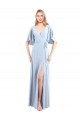 V-Neckline and Cascading Flutter Sleeves Chiffon Bridesmaid Dress with Front Slit