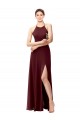 Slim Long High Halter Neck Chiffon Bridesmaid Dress with High Side Slit