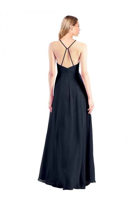 Plunging V-Neckline Halter Chiffon Wrap Bridesmaid Dress / Prom Dress with High Slit