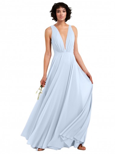 Shop Daring Plunging V-Neck Long Chiffon Bridesmaid Dress with Pleated Bodice UK