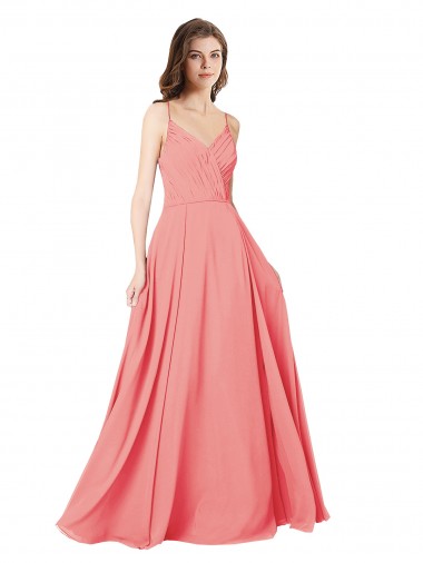 Shop Crossover Bodice Long Chiffon Bridesmaid Dress with Double Back Straps UK