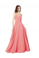 Crossover Bodice Long Chiffon Bridesmaid Dress with Double Back Straps