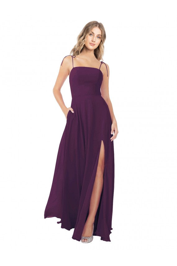 Chiffon Bridesmaid Dress with Front Slit and Keyhole Back