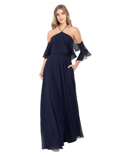 Shop Halter Neck Cold Shoulder Flutter Sleeves Bridesmaid Dress UK