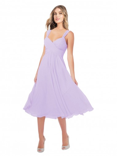 Shop Draped Midi Length Chiffon Cocktail Bridesmaid Dress with Ruched Bodice UK