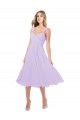 Draped Midi Length Chiffon Cocktail Bridesmaid Dress with Ruched Bodice