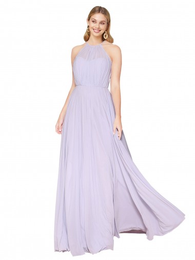 Shop High Neck Halter Shirred Chiffon Bridesmaid Dress / Formal Prom Dress UK