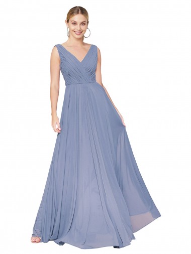 Shop Floor Length High Neck V-Back Chiffon Bridesmaid Dress / Formal Prom Dress UK